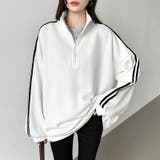 ハーフジップ 袖ラインスウェット オーバーサイズトレーナー | COCOMOMO | 詳細画像4