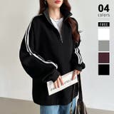 ブラック | ハーフジップ 袖ラインスウェット オーバーサイズトレーナー | COCOMOMO