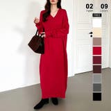 ロング丈・レッド | 新色登場 Vネックワンピース ロングワンピース | COCOMOMO