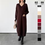 ロング丈・ダークブラウン | 新色登場 Vネックワンピース ロングワンピース | COCOMOMO