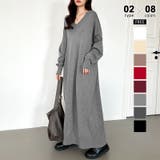 ロング丈・グレー | 選べる2丈 Vネックワンピース ロングワンピース | COCOMOMO