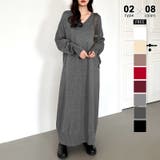 ロング丈・ダークグレー | 選べる2丈 Vネックワンピース ロングワンピース | COCOMOMO