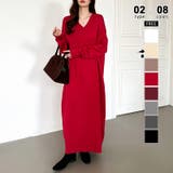 ロング丈・レッド | 選べる2丈 Vネックワンピース ロングワンピース | COCOMOMO