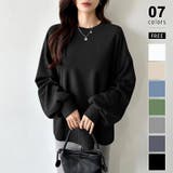 ブラック | ラウンドヘムワッフルカットソー ボリューム袖 ロンT | COCOMOMO