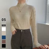 ベージュ | ギャザーニット ハイネック シャーリングニット | COCOMOMO