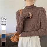 ダークブラウン | ギャザーニット ハイネック シャーリングニット | COCOMOMO