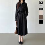 ブラック | シャツワンピース きれいめワンピース オフィスカジュアル | COCOMOMO