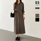 ブラウン | シャツワンピース きれいめワンピース オフィスカジュアル | COCOMOMO
