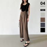ブラウン | サロペットパンツ サイドスリット ワイドパンツ | COCOMOMO