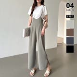 グレー.ベージュ | サロペットパンツ サイドスリット ワイドパンツ | COCOMOMO