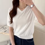 vネックニット 半袖ニット オフィスカジュアル | COCOMOMO | 詳細画像15 