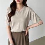 vネックニット 半袖ニット オフィスカジュアル | COCOMOMO | 詳細画像2 