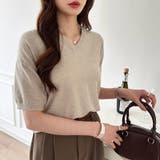 vネックニット 半袖ニット オフィスカジュアル | COCOMOMO | 詳細画像3 