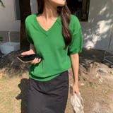 vネックニット 半袖ニット オフィスカジュアル | COCOMOMO | 詳細画像36 