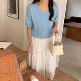 vネックニット 半袖ニット オフィスカジュアル | COCOMOMO | 詳細画像42 