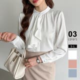 ホワイト | ボウタイブラウス スカーフタイブラウス オフィスカジュアル | COCOMOMO