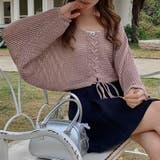 ざっくり透かし編み メッシュトップス レースアップショートカーディガン | COCOMOMO | 詳細画像9 