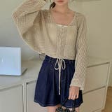 ざっくり透かし編み メッシュトップス レースアップショートカーディガン | COCOMOMO | 詳細画像13 