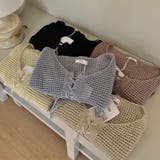 ざっくり透かし編み メッシュトップス レースアップショートカーディガン | COCOMOMO | 詳細画像22 