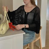 ざっくり透かし編み メッシュトップス レースアップショートカーディガン | COCOMOMO | 詳細画像2 