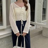 ざっくり透かし編み メッシュトップス レースアップショートカーディガン | COCOMOMO | 詳細画像4 