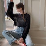 透かし編みショートニット メッシュトップス ボリューム袖 | COCOMOMO | 詳細画像14