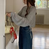 透かし編みショートニット メッシュトップス ボリューム袖 | COCOMOMO | 詳細画像18