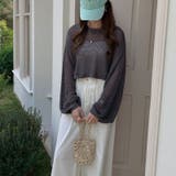 透かし編みショートニット メッシュトップス ボリューム袖 | COCOMOMO | 詳細画像1
