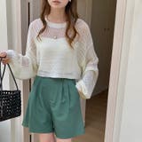 透かし編みショートニット メッシュトップス ボリューム袖 | COCOMOMO | 詳細画像4