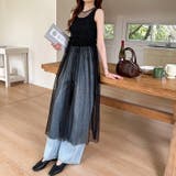 チュールワンピース レイヤードシアーワンピース ロングワンピース | COCOMOMO | 詳細画像9 