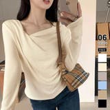 ベージュ | ドレープカットソー イレギュラーネック 長袖カットソー | COCOMOMO