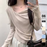 ライトブラウン | ドレープカットソー イレギュラーネック 長袖カットソー | COCOMOMO