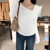 ホワイト | ドレープカットソー イレギュラーネック 長袖カットソー | COCOMOMO