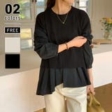 ブラック | ドッキングシャツ 重ね着風ニット アシンメトリー | COCOMOMO