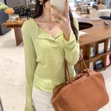 バックレースアップ シアートップス 長袖リブトップス | COCOMOMO | 詳細画像1 