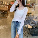 バックレースアップ シアートップス 長袖リブトップス | COCOMOMO | 詳細画像7 
