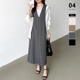 ダークグレー | きれいめカジュアルにも使いやすい ジャンパースカート Vネックワンピース | COCOMOMO