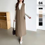 ブラウン | きれいめカジュアルにも使いやすい ジャンパースカート Vネックワンピース | COCOMOMO