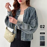 ダークブルー | ノーカラーデニムジャケット ショート丈 デニムジャケット | COCOMOMO