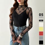 ブラック | シアートップス 花柄レイヤードトップス シアーインナー | COCOMOMO