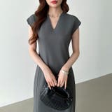 フレンチスリーブワンピース オフィスカジュアル vネックワンピース | COCOMOMO | 詳細画像12