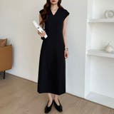 フレンチスリーブワンピース オフィスカジュアル vネックワンピース | COCOMOMO | 詳細画像21