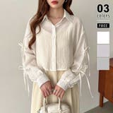 ホワイト | 袖リボン×ショート丈 シアーシャツ ショートトップス | COCOMOMO