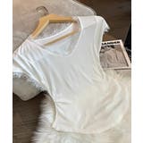 サイドシェイプデザイン レースカットソー 半袖Tシャツ | COCOMOMO | 詳細画像13