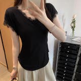 サイドシェイプデザイン レースカットソー 半袖Tシャツ | COCOMOMO | 詳細画像2