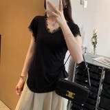 サイドシェイプデザイン レースカットソー 半袖Tシャツ | COCOMOMO | 詳細画像4