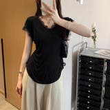 サイドシェイプデザイン レースカットソー 半袖Tシャツ | COCOMOMO | 詳細画像5