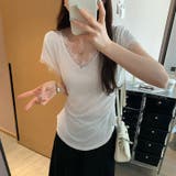 サイドシェイプデザイン レースカットソー 半袖Tシャツ | COCOMOMO | 詳細画像8