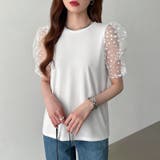 ドットチュールで華やかに パフスリーブトップス 半袖カットソー | COCOMOMO | 詳細画像8