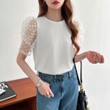 ドットチュールで華やかに パフスリーブトップス 半袖カットソー | COCOMOMO | 詳細画像12